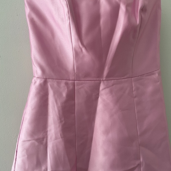 ALFRED SUNG Strapless A-Line Modern Bow Pockets Satin Pink Maxi Dress NWT size 0 - Picture 8 of 15